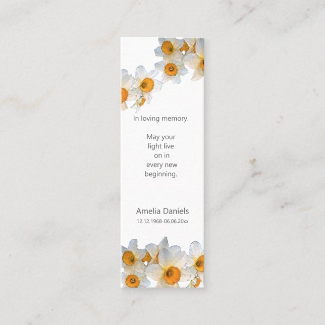  Daffodil Funeral Mini Bookmark Keepsake Card Visitkort (Framsida)