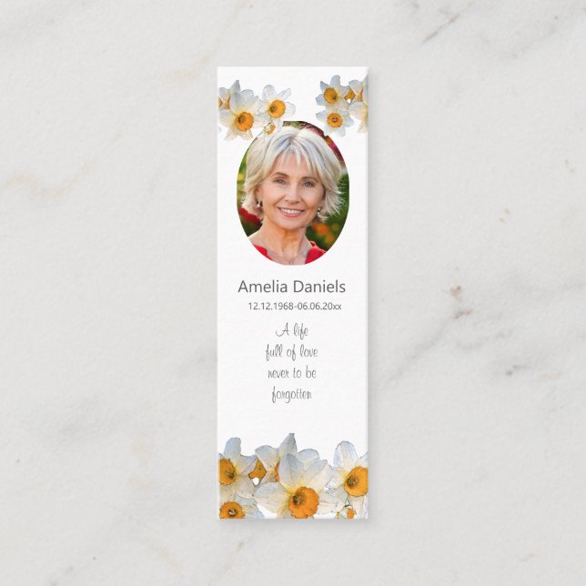 Daffodil Funeral Mini Bookmark Prayer Card Visitkort (Framsida)