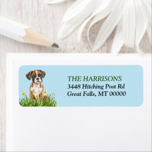 Daffodil Garden Boxer Hund Puppy Returadress Etikett