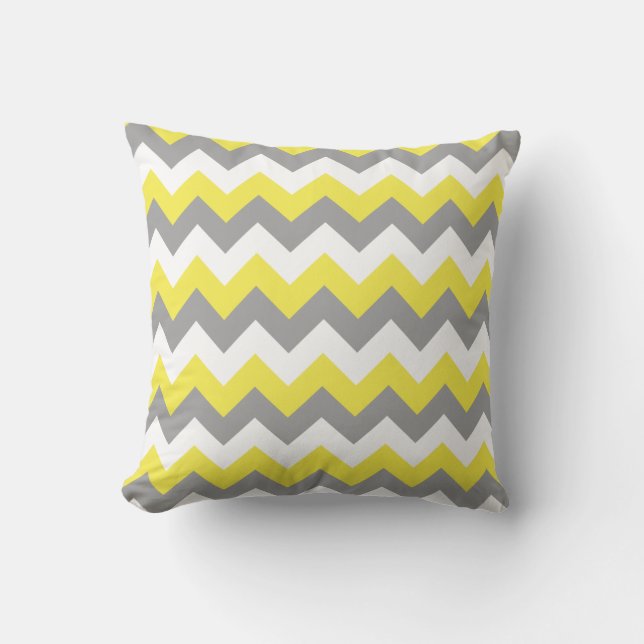 Daffodil Grått och White Zigzag 2 Kudde (Framsida)