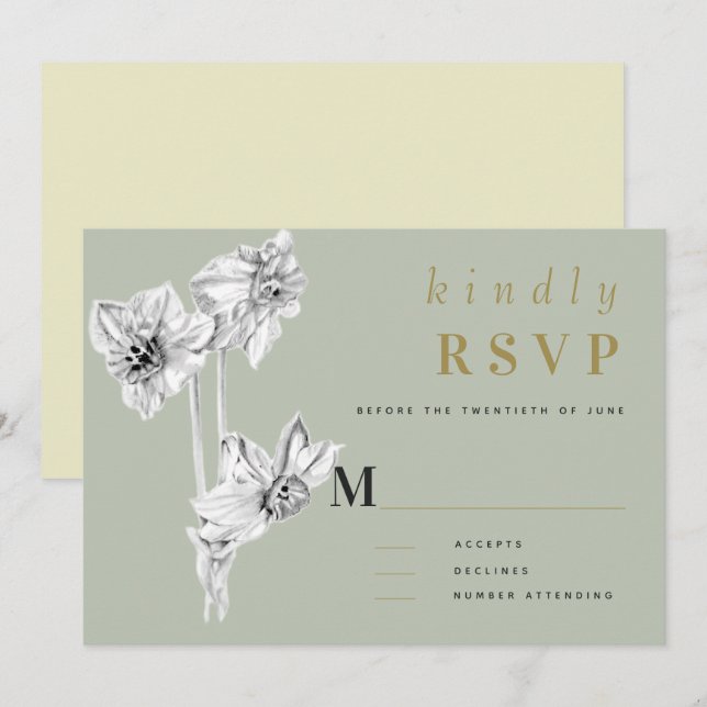 Daffodil Guld Elegant Art Ritad Vår bröllop (Fram/baksida)