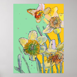 Daffodil Gult Aqua Blomsterträdgård Poster
