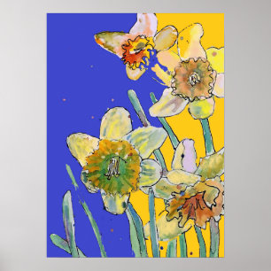 Daffodil Gult Blåblå Blomsterträdgård Poster