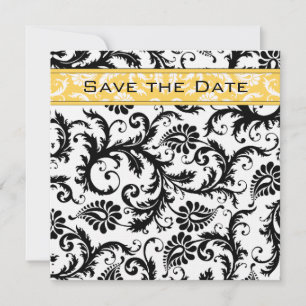 Daffodil Gult & Black Damask Spara datum Inbjudningar