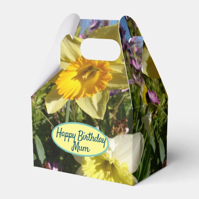 Daffodil Gult Blommigt Birthday Cake Favbox Presentaskar (Framsidan Sidan)