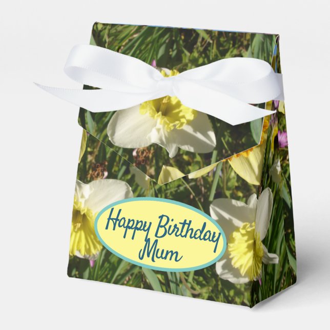 Daffodil Gult Blommigt Birthday Cake Favbox Presentaskar (Framsidan Sidan)