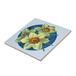 Daffodil gult Blue bra Art-målning Kakelplatta