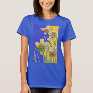 Daffodil Gult Blue Flower Flowers Watercolor T-S T Shirt
