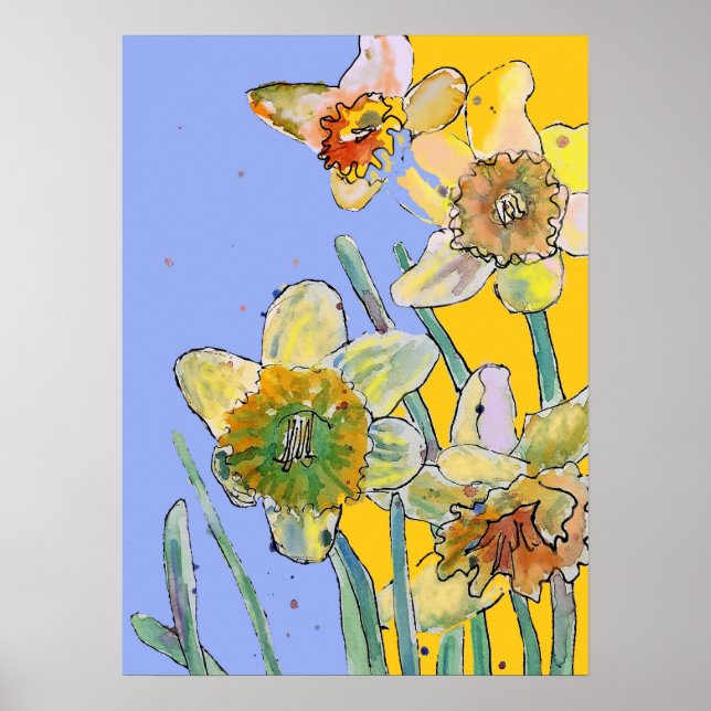 Daffodil Gult Lila Blomsterträdgård Poster (Framsidan)