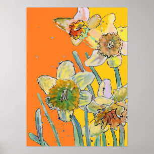Daffodil Gult Orange Blomsterträdgård Poster