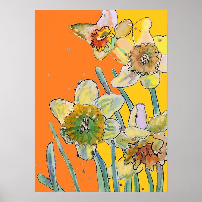 Daffodil Gult Orange Blomsterträdgård Poster (Framsidan)