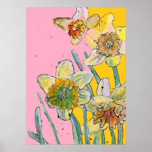 Daffodil Gult Rosa Blomsterträdgård Poster