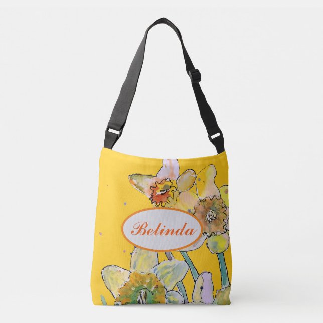 Daffodil Gult Vår blommigt Watercolor Handbag Axelväska (Framsida)