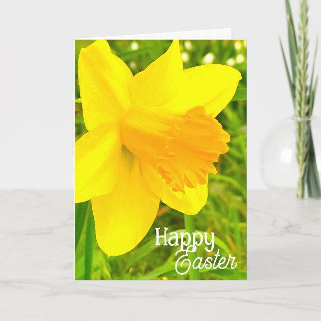 Daffodil "Happy Easter!" - Folded Greeting Card Kort (Framsida)