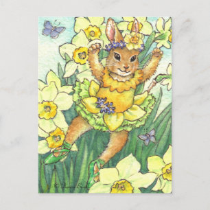 Daffodil Jonquil Ballerina Bunny Postcard Vykort