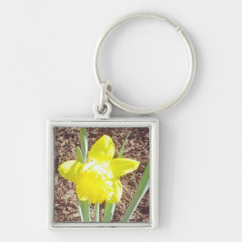 Daffodil Keychain Fyrkantig Silverfärgad Nyckelring