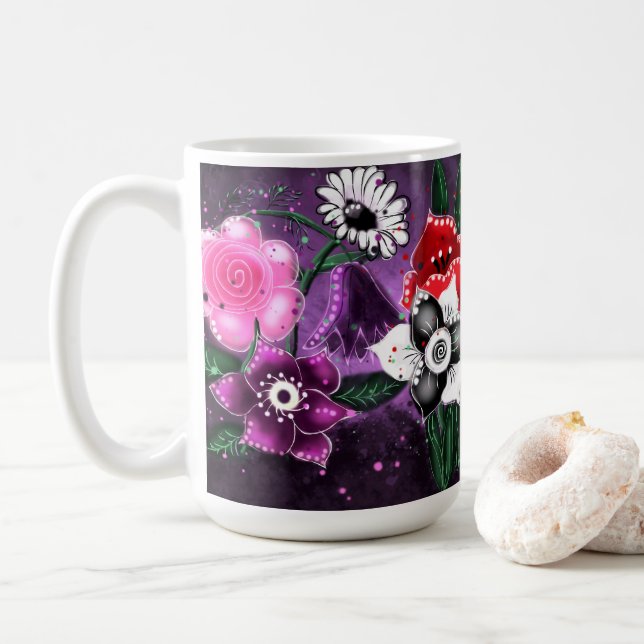 Daffodil Lila av viskBlommigt Black Rosa Daisy Daf Kaffemugg (Med munk)