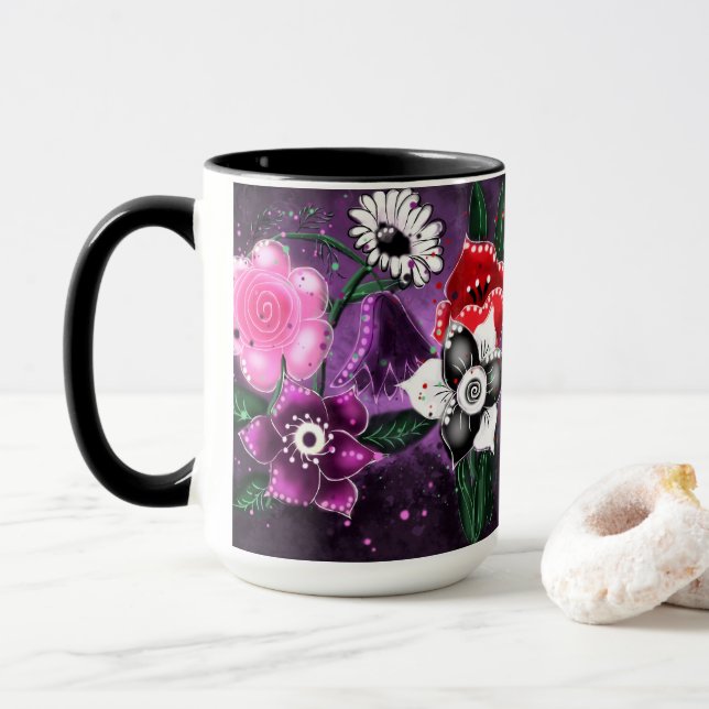 Daffodil Lila av viskBlommigt Black Rosa Daisy Daf Mugg (Med munk)