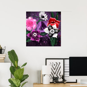 Daffodil Lila av viskBlommigt Black Rosa Daisy Daf Poster