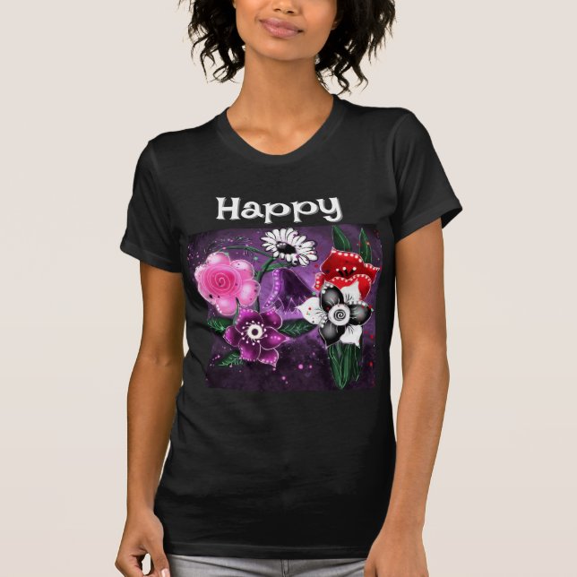 Daffodil Lila av viskBlommigt Black Rosa Daisy Daf T Shirt (Framsida)
