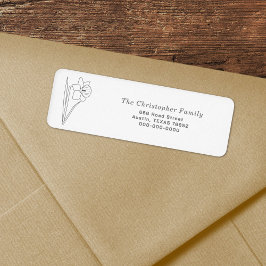 Daffodil Line Art Return-adressetikett Returadress Etikett