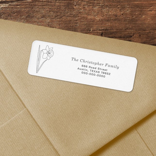 Daffodil Line Art Return-adressetikett Returadress Etikett (Daffodil Line Art Return Address Label)