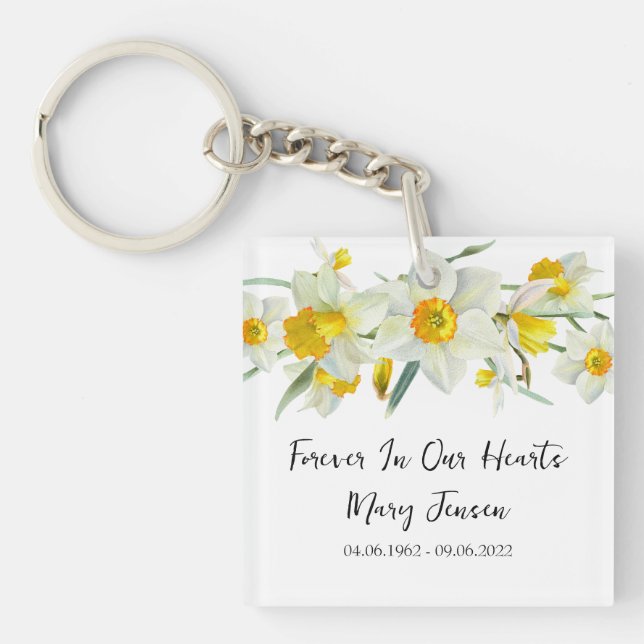 Daffodil Memorial Funeral Photo Keychain (Framsidan)
