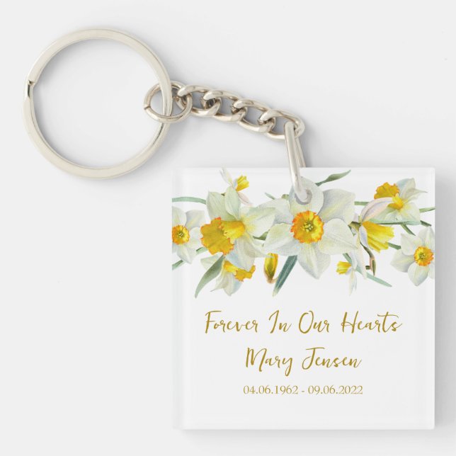 Daffodil Memorial Funeral Photo Keychain (Framsidan)