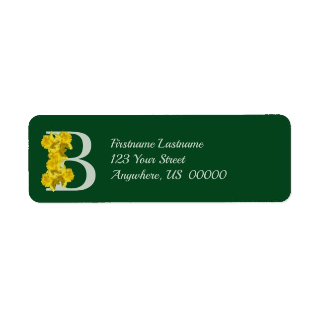 Daffodil Monogram Inledande B Ditt namn Adress Returadress Etikett (Framsidan)