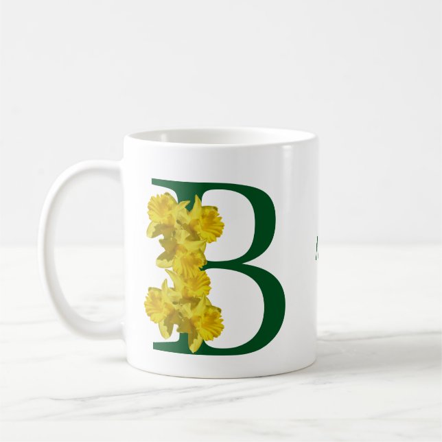 Daffodil Monogram Inledande B Ditt namn Kaffemugg (Vänster)