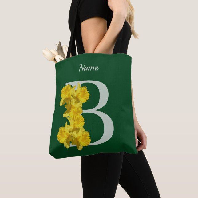 Daffodil Monogram Inledande B Ditt namn Tygkasse (Närbild)