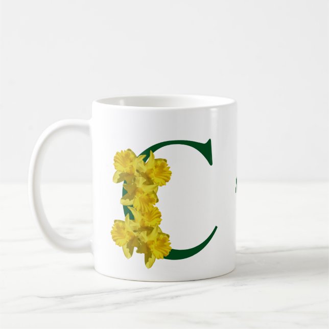 Daffodil Monogram Inledande C Ditt namn Kaffemugg (Vänster)