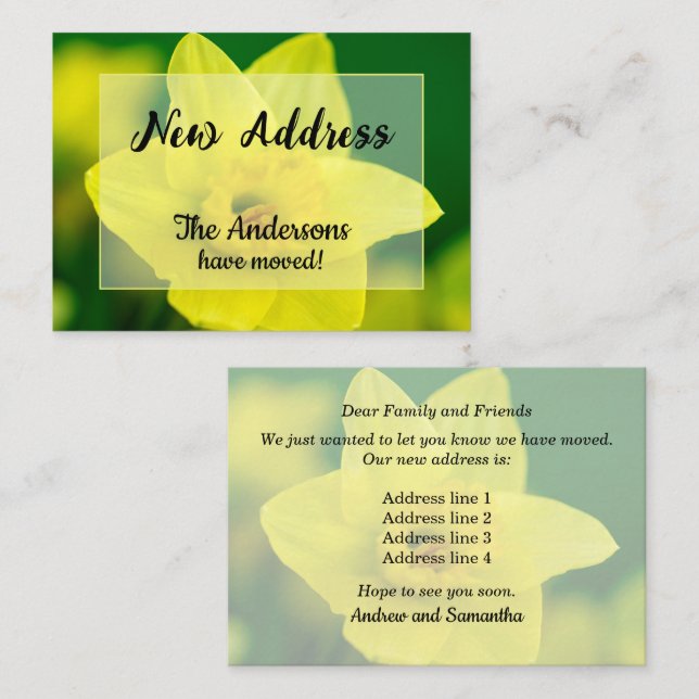 Daffodil New Address Announcement Anteckningskort (Fram/baksida)