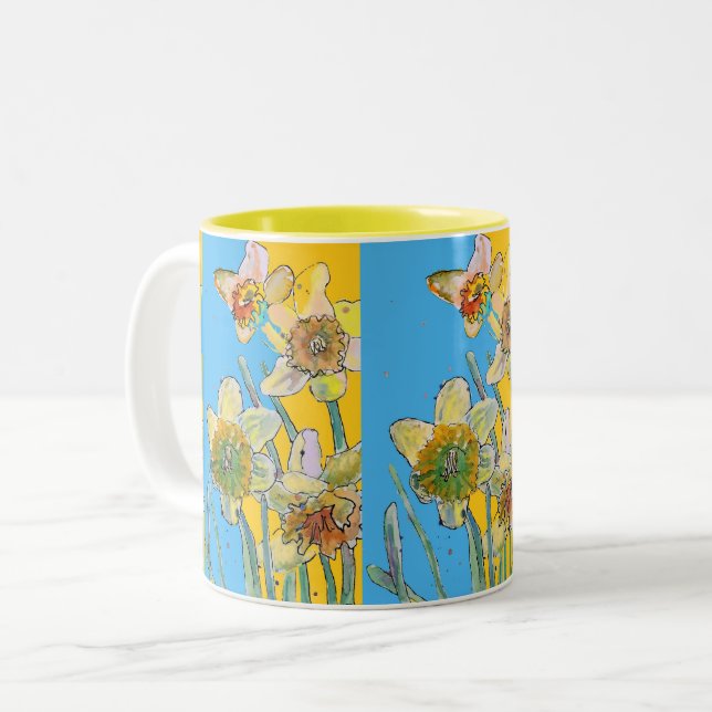 Daffodil Painting Hand Painting Gult blommigt 2- Två-Tonad Mugg (Framsida vänster)