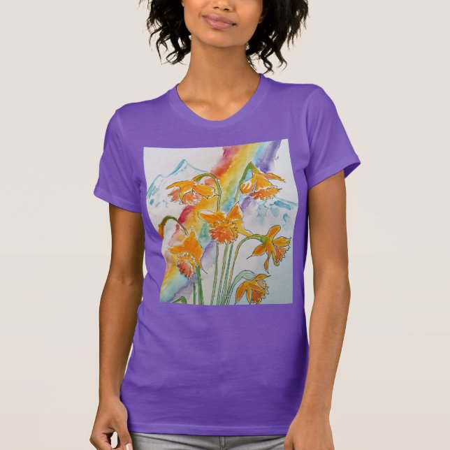Daffodil Rainbow Flower Flowers Watercolor T-Shirt (Framsida)