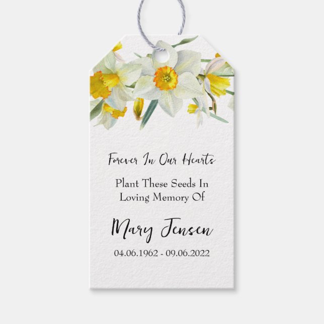 Daffodil Seed Packet Memorial Funeral Presentetikett (Framsidan)