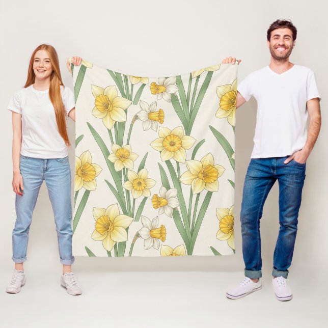 Daffodil Spring Floral in Soft Yellow and Green 4 Fleecefilt (På plats)
