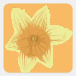 Daffodil Square Sticker, Orange, Gult Fyrkantigt Klistermärke