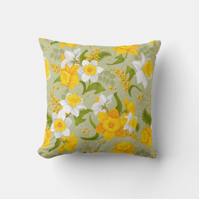 Daffodil Vår Chic Modern Blommigt Kudde (Framsida)
