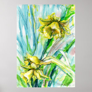 Daffodil Vår Watercolor Art Poster