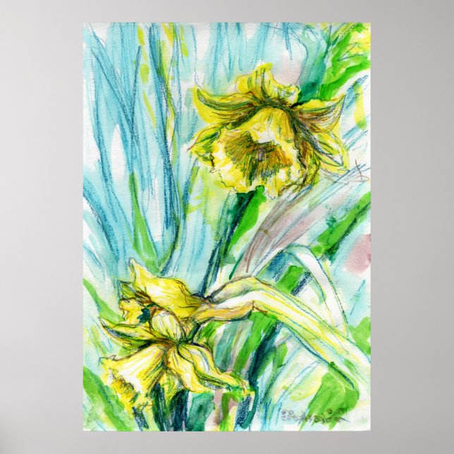 Daffodil Vår Watercolor Art Poster (Framsidan)