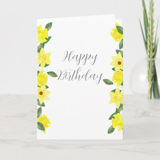 Daffodil Watercolor Birthday Card Kort (Framsida)