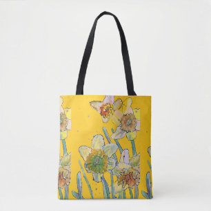 Daffodil Watercolor blommigt Dam Art Tote Bag Tygkasse