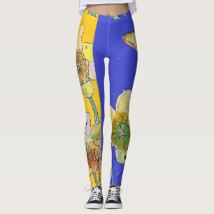 Daffodil Watercolor Flower Blue Blommigt Leggings