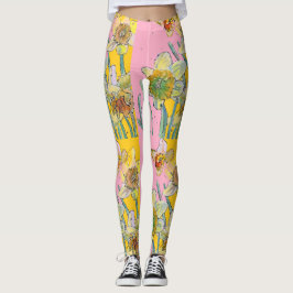 Daffodil Watercolor Flower Rosa Blommigt Leggings