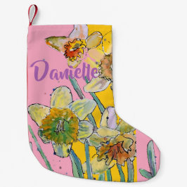 Daffodil Watercolor Flowers Blommigt Namn Stocking Liten Julstrumpa