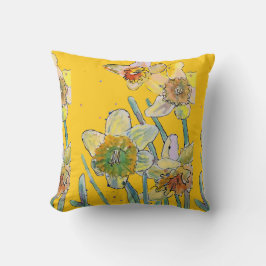Daffodil Watercolor Gult Flower blommigt Cushion Kudde