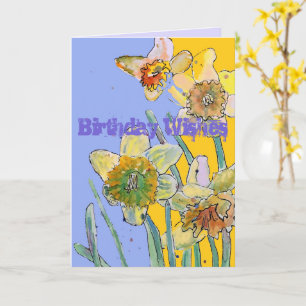 Daffodil Watercolor Gult Vår Flower Art Card Kort