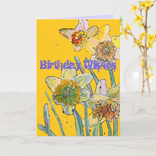 Daffodil Watercolor Gult Vår Flower Art Card Kort (Gul blomma)