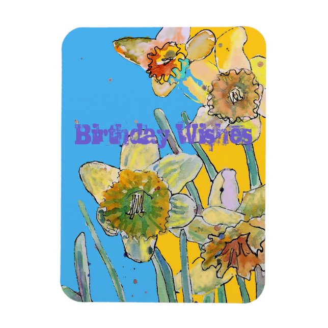 Daffodil Watercolor Gult Vår Flower Art Card Magnet (Vertikal)